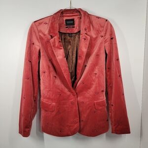 Scotch & Soda Club Voyage Red Velvet Heart Embroided Blazer Jacket Women Sz S